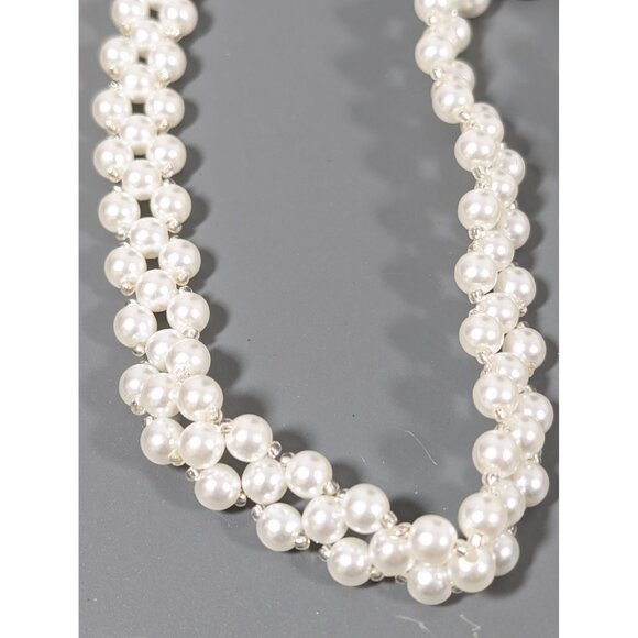 Retro White Faux Pearl Woven Bead Long Layering Necklace 37" - Picture 3 of 7